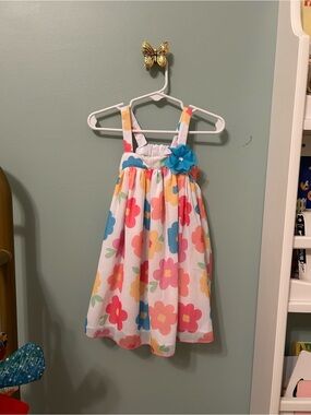 Good Lad White Sundress with Multicolor Floral Print and Blue Flower